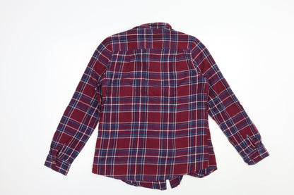 Select Womens Red Plaid Cotton Basic Button-Up Size 12 Collared