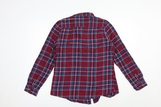 Select Womens Red Plaid Cotton Basic Button-Up Size 12 Collared