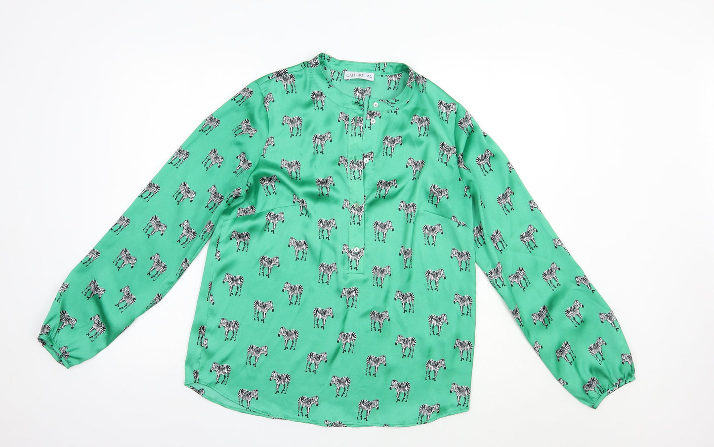 Gallery Womens Green Geometric Polyester Basic Blouse Size 8 V-Neck - Zebra Print