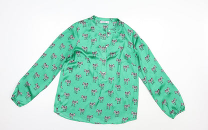 Gallery Womens Green Geometric Polyester Basic Blouse Size 8 V-Neck - Zebra Print