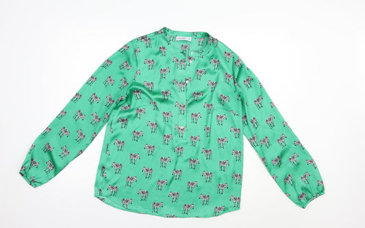 Gallery Womens Green Geometric Polyester Basic Blouse Size 8 V-Neck - Zebra Print