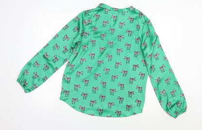 Gallery Womens Green Geometric Polyester Basic Blouse Size 8 V-Neck - Zebra Print