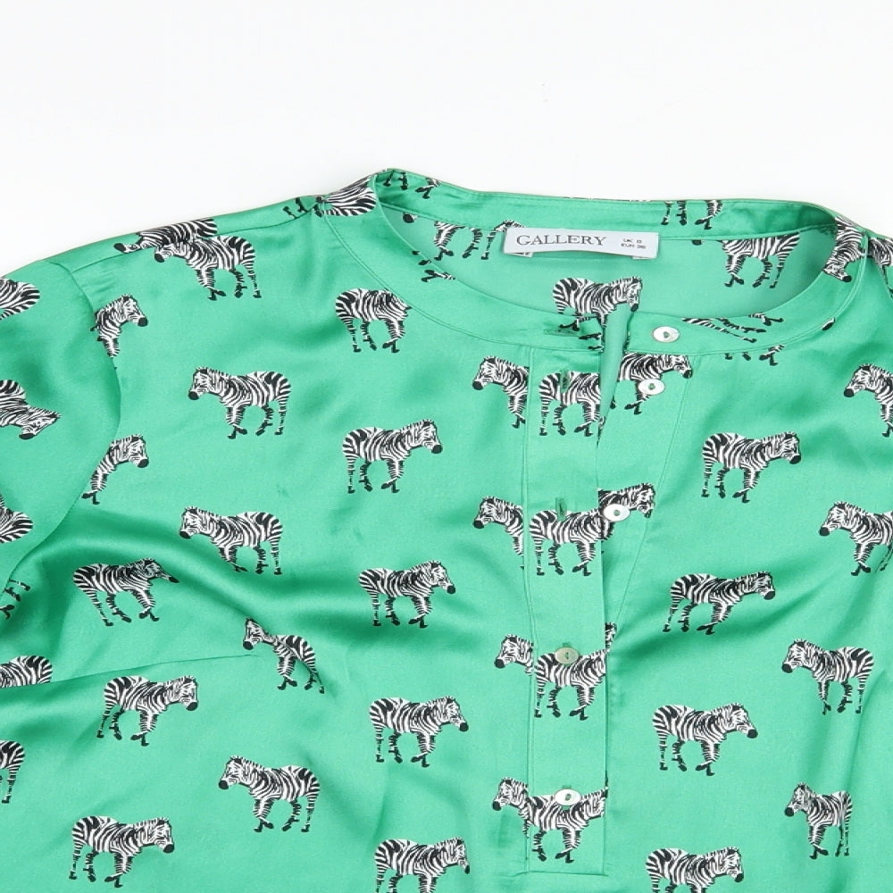 Gallery Womens Green Geometric Polyester Basic Blouse Size 8 V-Neck - Zebra Print