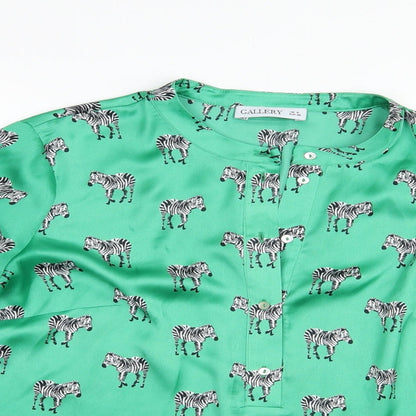 Gallery Womens Green Geometric Polyester Basic Blouse Size 8 V-Neck - Zebra Print