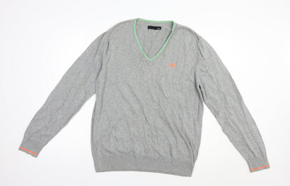 NEXT Mens Grey V-Neck  Cotton Pullover Jumper Size L