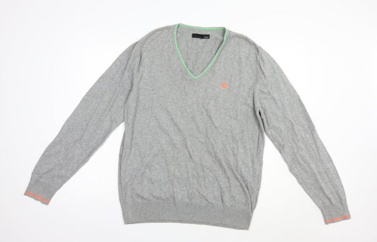 NEXT Mens Grey V-Neck  Cotton Pullover Jumper Size L