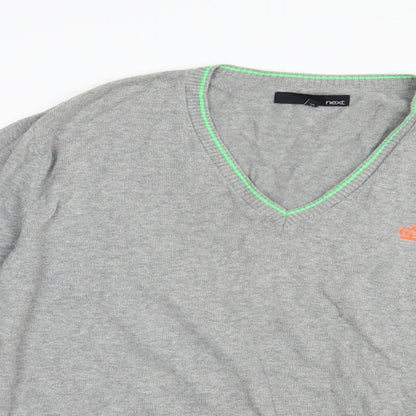 NEXT Mens Grey V-Neck  Cotton Pullover Jumper Size L
