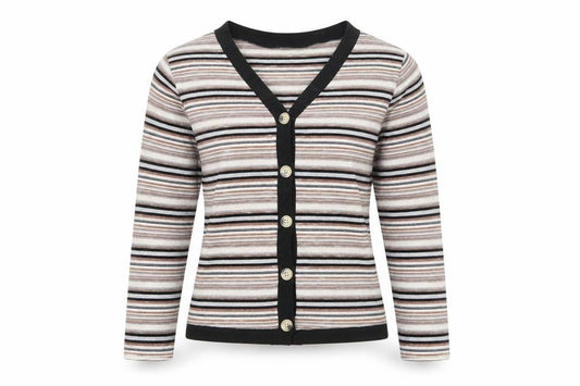 DAZY Womens Multicoloured V-Neck Striped Cotton Cardigan Jumper Size M