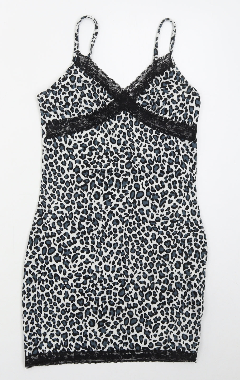 SheIn Womens White Animal Print Polyester Mini  Size M  V-Neck Pullover