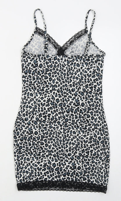SheIn Womens White Animal Print Polyester Mini  Size M  V-Neck Pullover