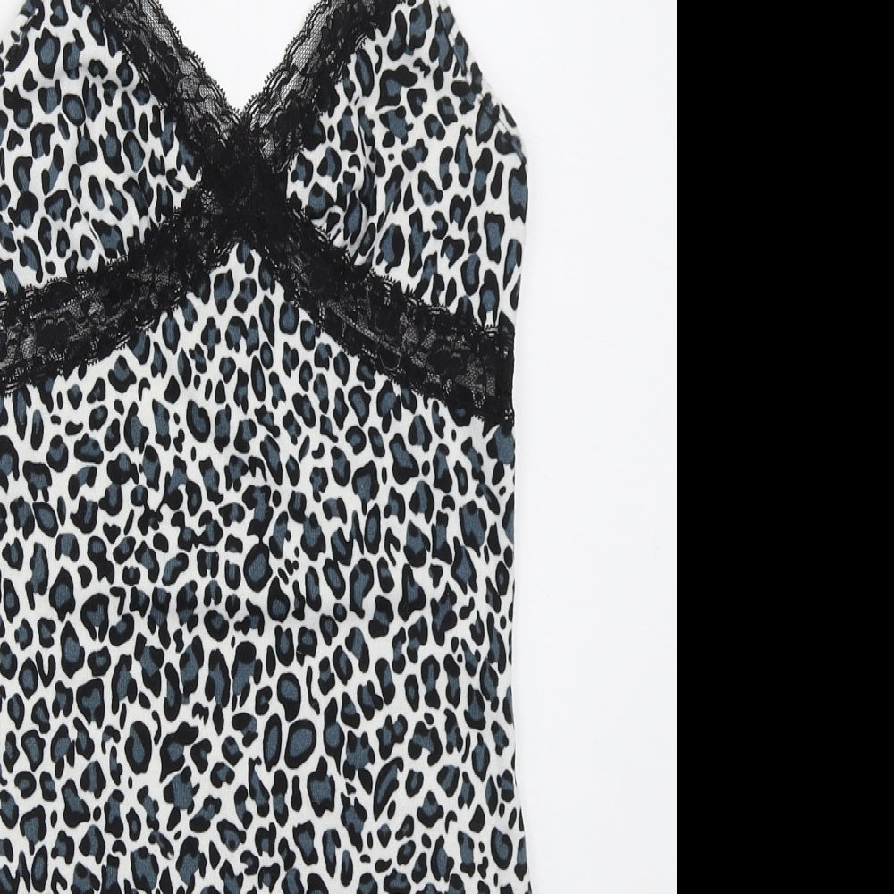 SheIn Womens White Animal Print Polyester Mini  Size M  V-Neck Pullover