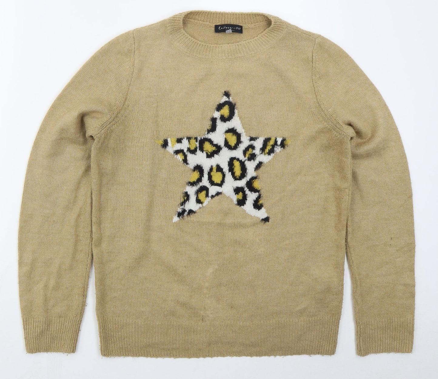 F&F Womens Brown Crew Neck  Acrylic Pullover Jumper Size 8   - Star