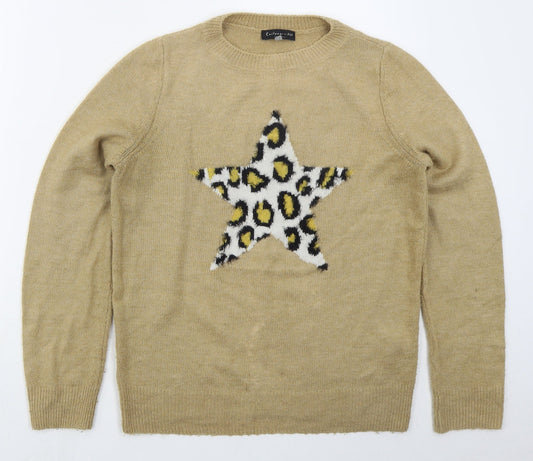 F&F Womens Brown Crew Neck  Acrylic Pullover Jumper Size 8   - Star