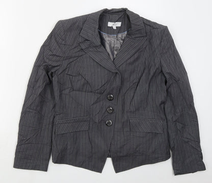 NEXT Womens Grey Striped Polyester Jacket Suit Jacket Size 16