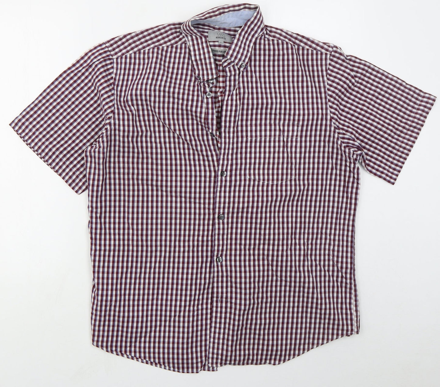 Mens UK Size L Marks and Spencer Purple  Button-Up Short Sleeve Casual Shirt