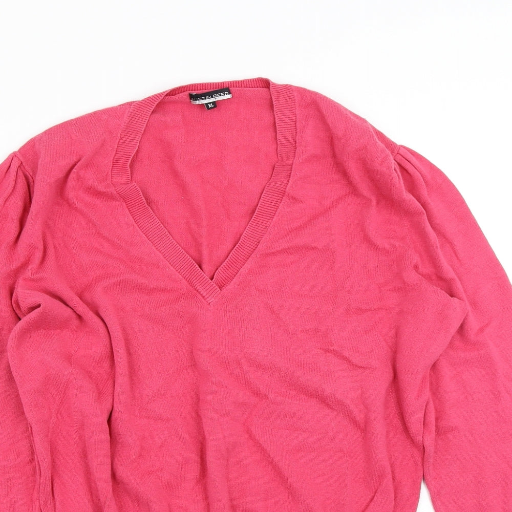 Austen Reed Womens Pink V-Neck  Cotton Pullover Jumper Size XL