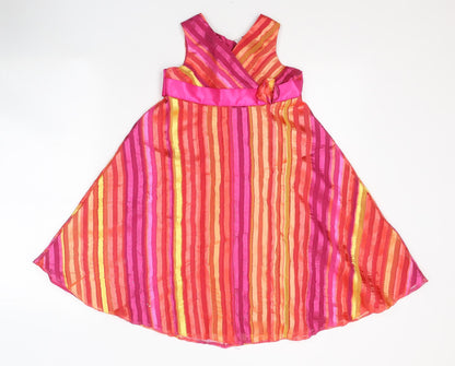 TU Womens Pink Striped Polyester Fit & Flare  Size 6  Round Neck Button