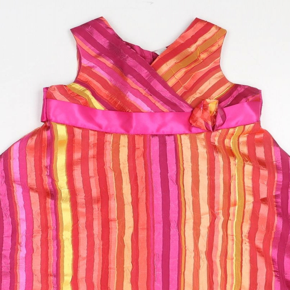 TU Womens Pink Striped Polyester Fit & Flare  Size 6  Round Neck Button
