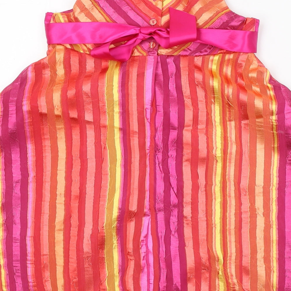 TU Womens Pink Striped Polyester Fit & Flare  Size 6  Round Neck Button