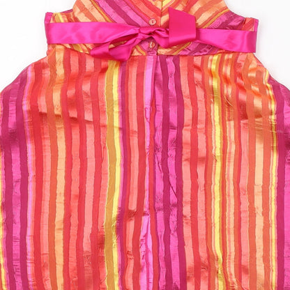 TU Womens Pink Striped Polyester Fit & Flare  Size 6  Round Neck Button