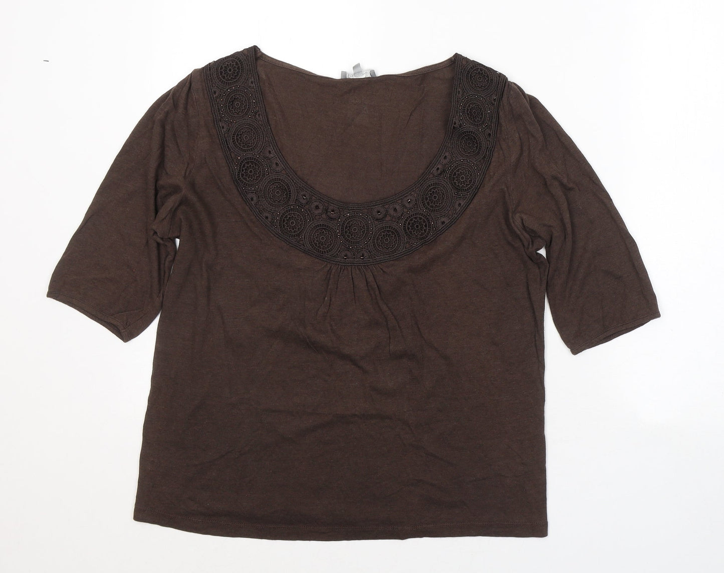 Womens UK Size 14 Preworn Brown Basic T-Shirt