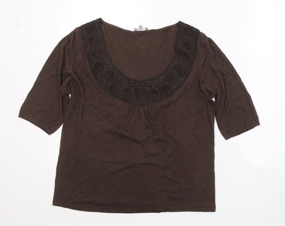 Womens UK Size 14 Preworn Brown Basic T-Shirt