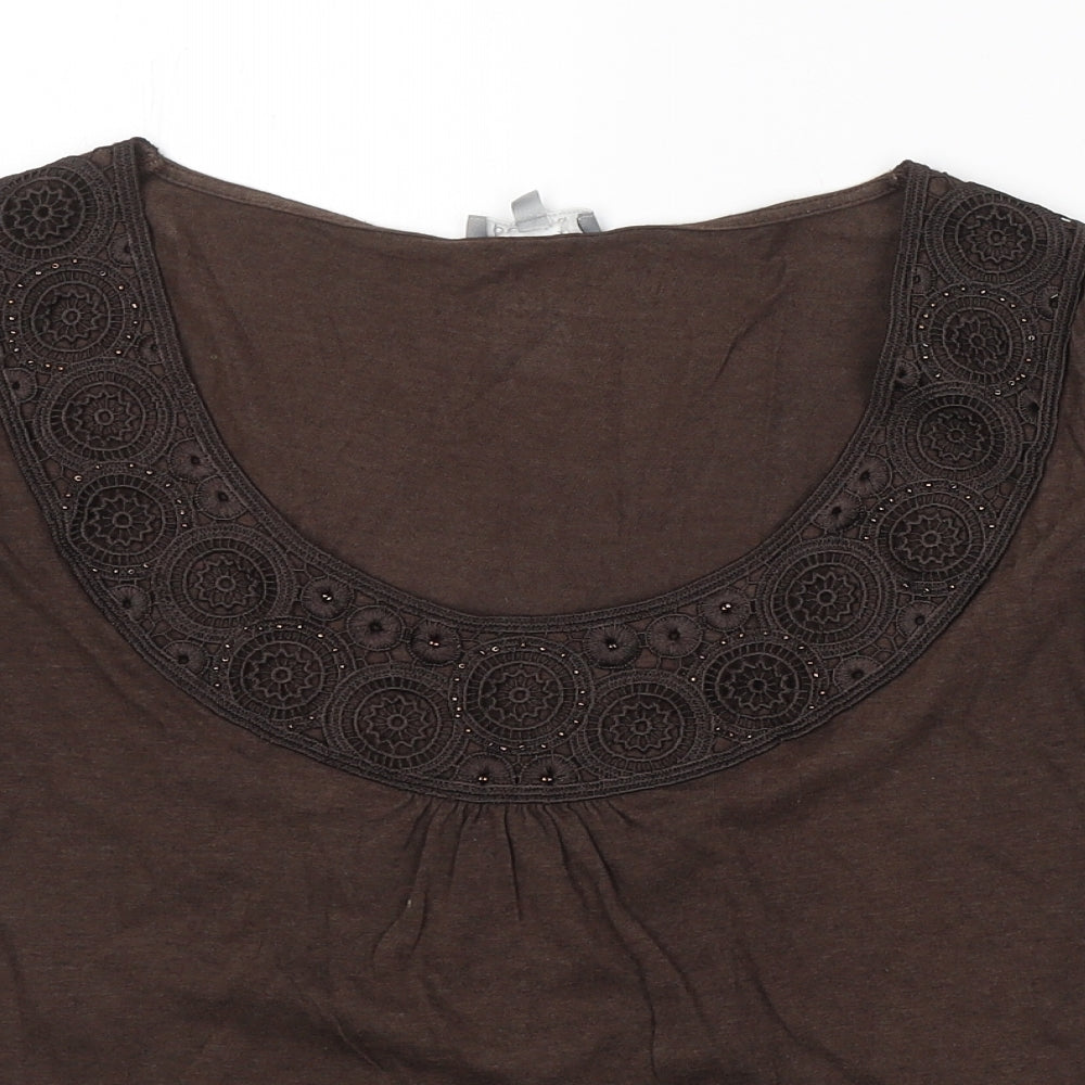 Womens UK Size 14 Preworn Brown Basic T-Shirt
