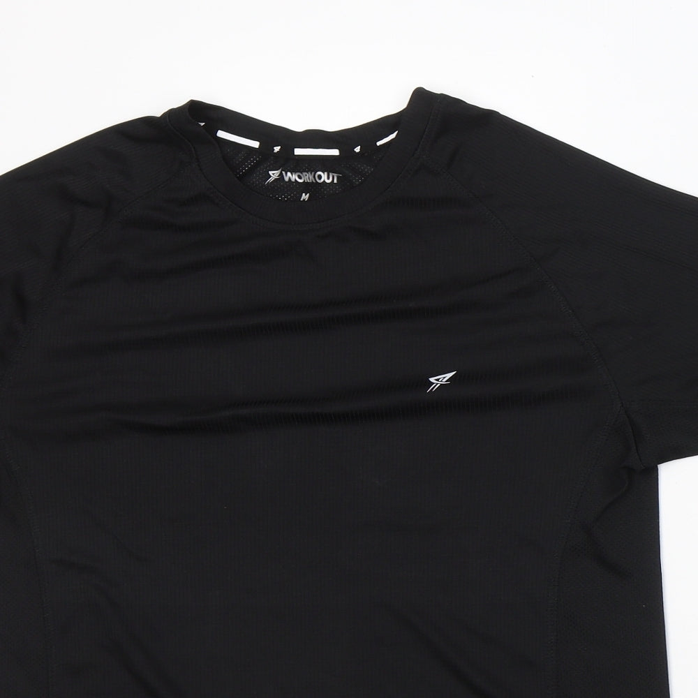 WORKOUT Womens Black  Polyester Basic T-Shirt  Round Neck Pullover