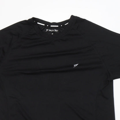 WORKOUT Womens Black  Polyester Basic T-Shirt  Round Neck Pullover