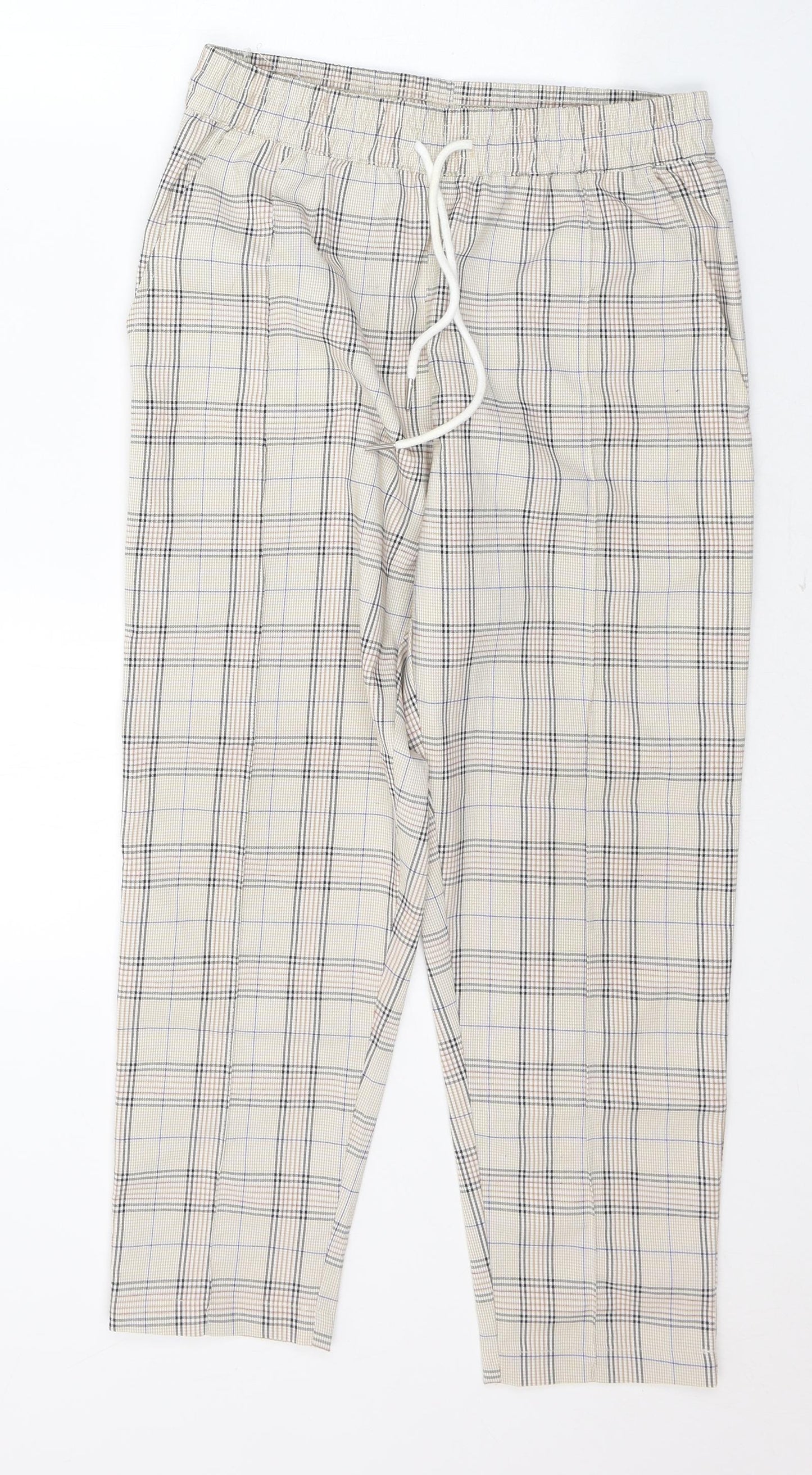 Angora Womens Beige Plaid Polyester Trousers  Size S L23 in Regular Tie
