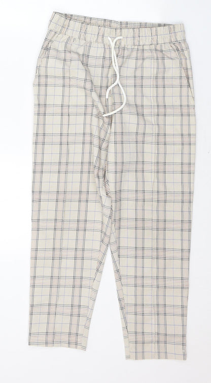 Angora Womens Beige Plaid Polyester Trousers  Size S L23 in Regular Tie