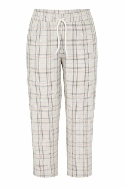 Angora Womens Beige Plaid Polyester Trousers  Size S L23 in Regular Tie