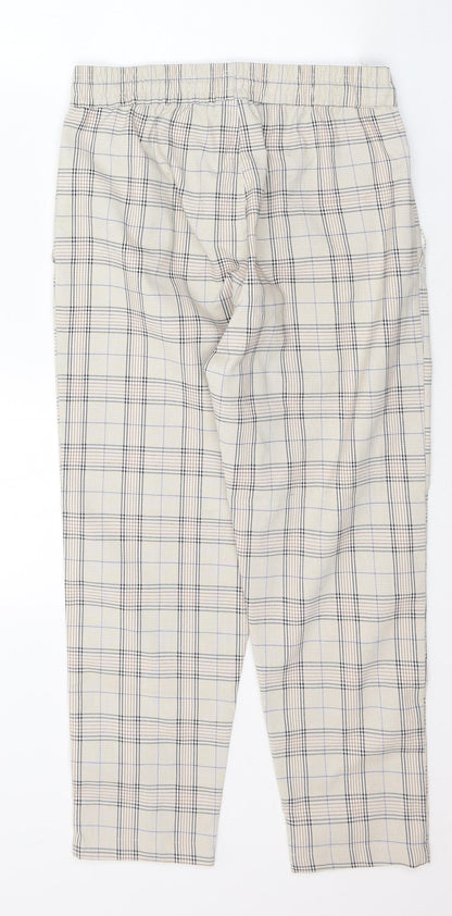 Angora Womens Beige Plaid Polyester Trousers  Size S L23 in Regular Tie
