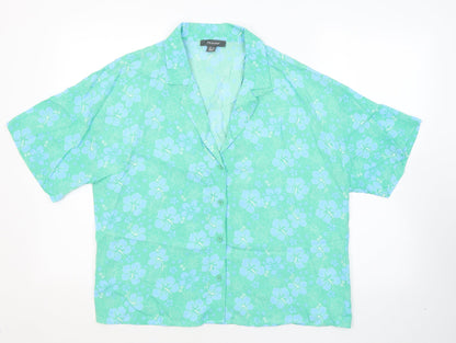 Primark Womens Green Floral Viscose Basic Button-Up Size 12 Collared