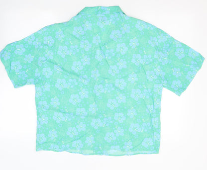 Primark Womens Green Floral Viscose Basic Button-Up Size 12 Collared