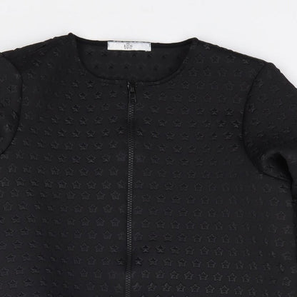 Marks and Spencer Girls Black Geometric Polyester Full Zip Sweatshirt Size 12-13 Years  Zip - Star