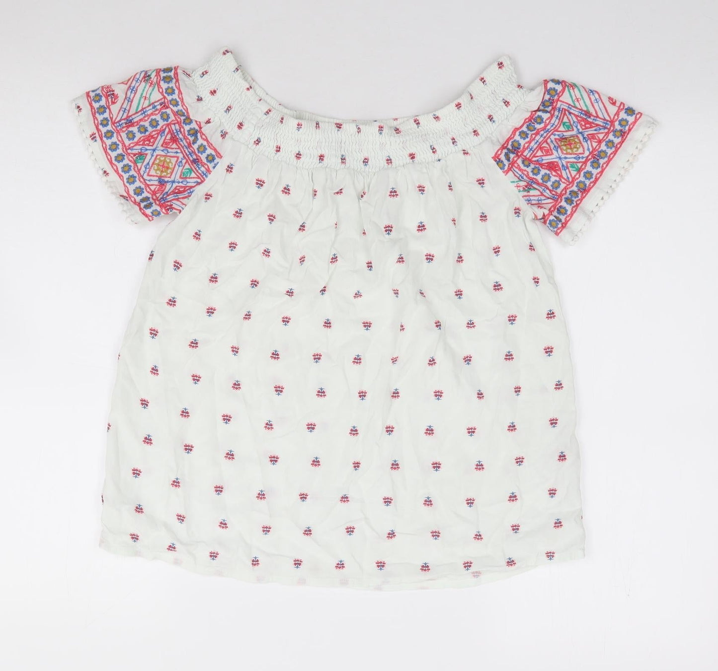 Matalan Womens Ivory Geometric Viscose Jersey Blouse Size 8 Off the Shoulder