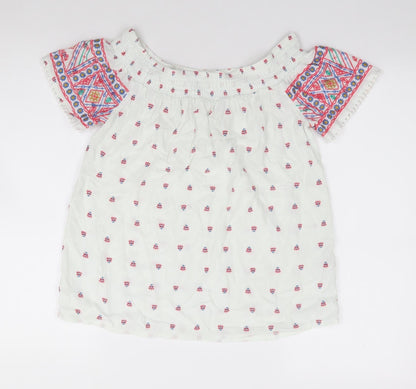 Matalan Womens Ivory Geometric Viscose Jersey Blouse Size 8 Off the Shoulder