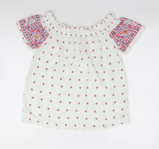 Matalan Womens Ivory Geometric Viscose Jersey Blouse Size 8 Off the Shoulder