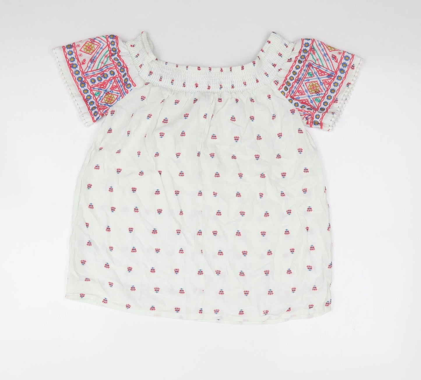 Matalan Womens Ivory Geometric Viscose Jersey Blouse Size 8 Off the Shoulder