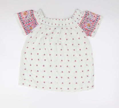 Matalan Womens Ivory Geometric Viscose Jersey Blouse Size 8 Off the Shoulder