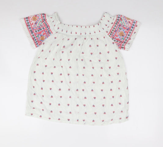 Matalan Womens Ivory Geometric Viscose Jersey Blouse Size 8 Off the Shoulder