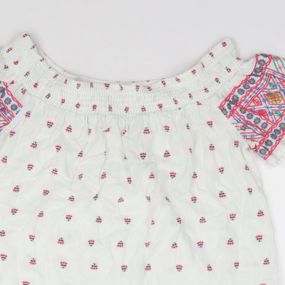 Matalan Womens Ivory Geometric Viscose Jersey Blouse Size 8 Off the Shoulder