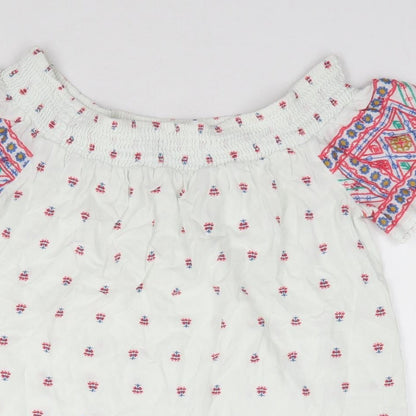 Matalan Womens Ivory Geometric Viscose Jersey Blouse Size 8 Off the Shoulder