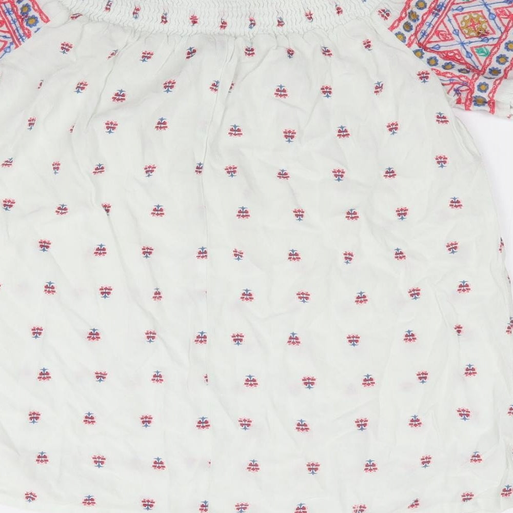 Matalan Womens Ivory Geometric Viscose Jersey Blouse Size 8 Off the Shoulder