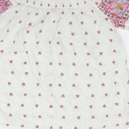 Matalan Womens Ivory Geometric Viscose Jersey Blouse Size 8 Off the Shoulder