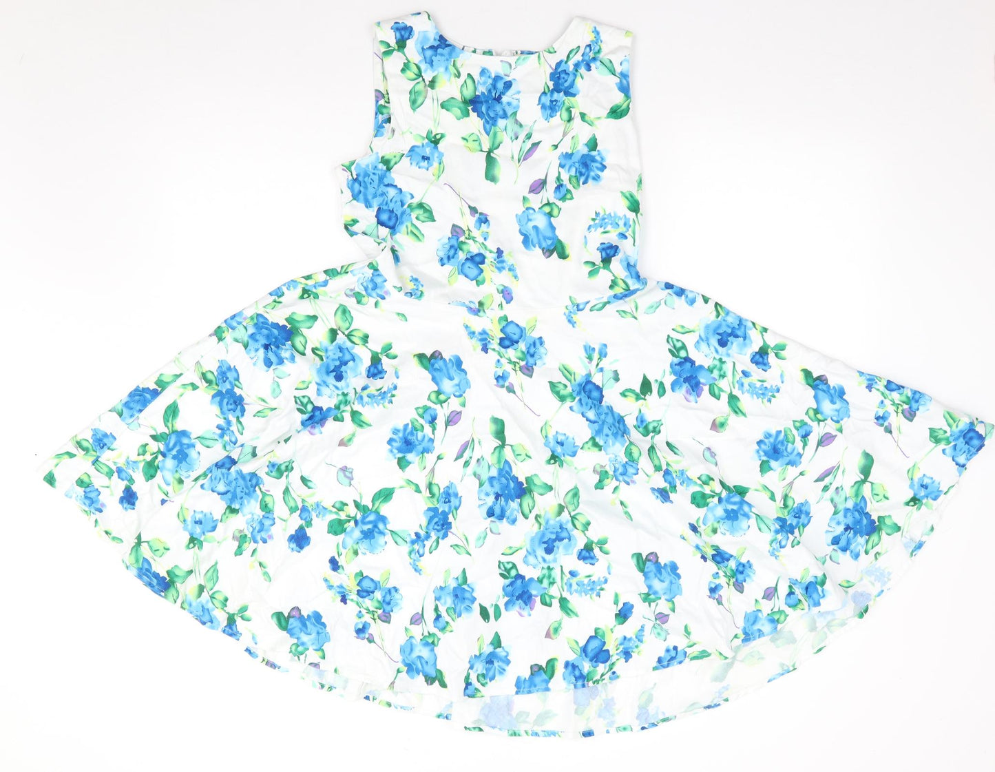 Kate Kasin Womens Ivory Floral Polyester Fit & Flare  Size S  Round Neck Zip