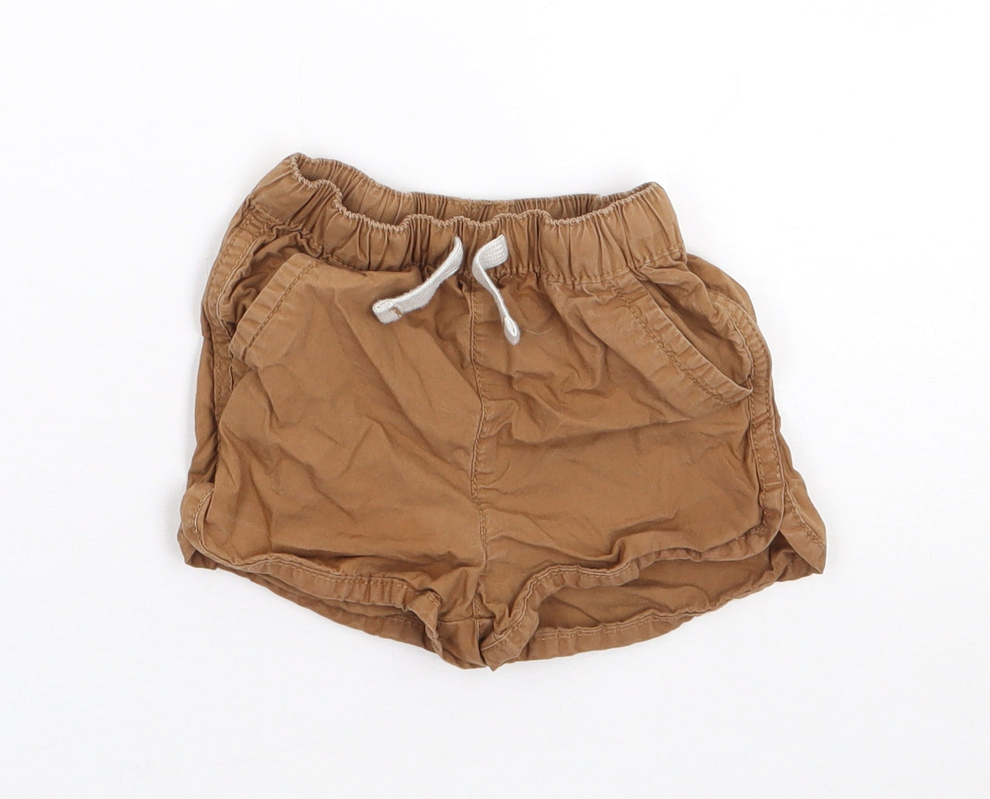 Tu  Boys Brown  100% Cotton Cropped Trousers Size 12-18 Months  Drawstring