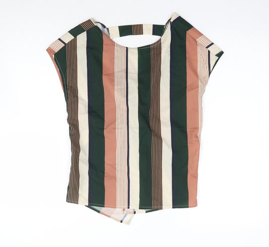 SheIn Womens Multicoloured Striped Polyester Jersey Blouse Size XS Round Neck