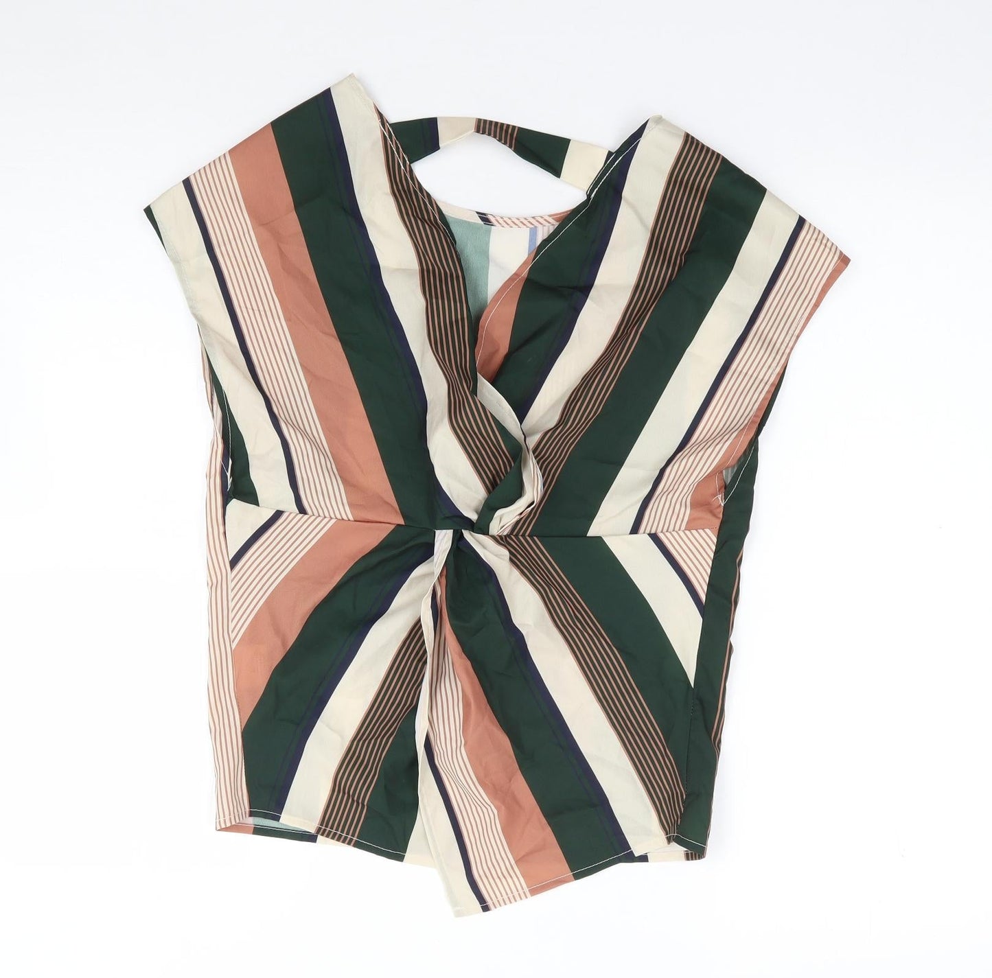 SheIn Womens Multicoloured Striped Polyester Jersey Blouse Size XS Round Neck